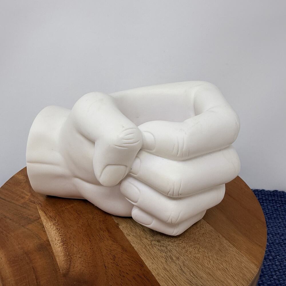 Ceramic White Life Sized Hand Fist Vase Candle Holder • Planter Kink Knacks